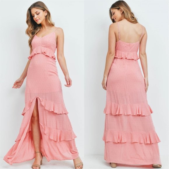 TEXTURED PINK MAXI DRESS - Picture 9 of 12